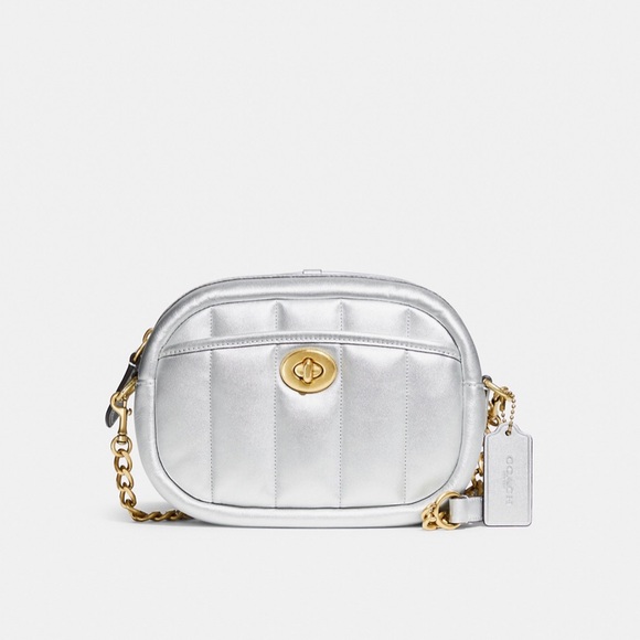 Coach Quilted Leather Crossbody Women`s Silver Metallic Bag